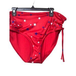 Oasis  Plus Size High-Waisted Tie-Ruched Bikini Bottom, Red Star Print , 1X